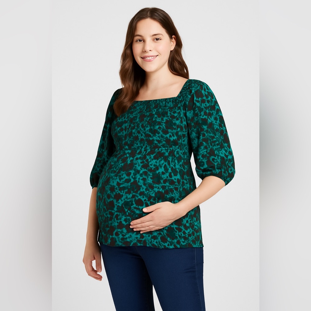 Isabel Maternity by Ingrid & Isa Women’s L teal & black Flowy sheer sleeves top